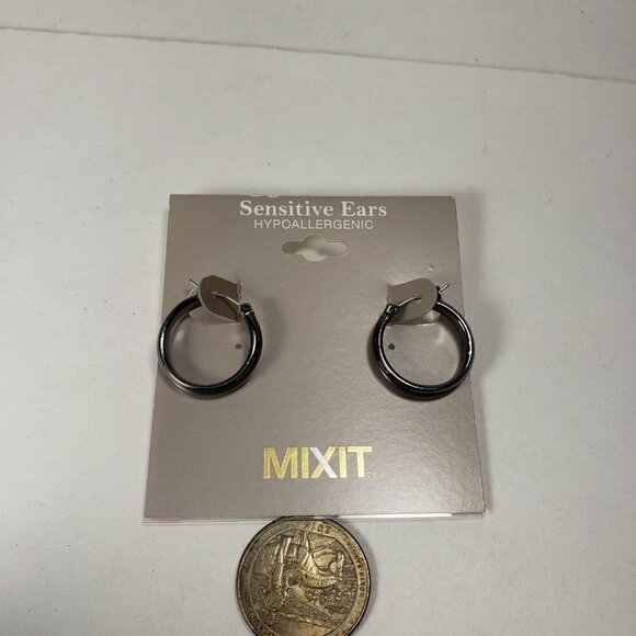 MIXIT Sensitive Ears Hypoallergenic Grey Hoop Earrings, Women's Fashion Jewelry - Picture 6 of 6